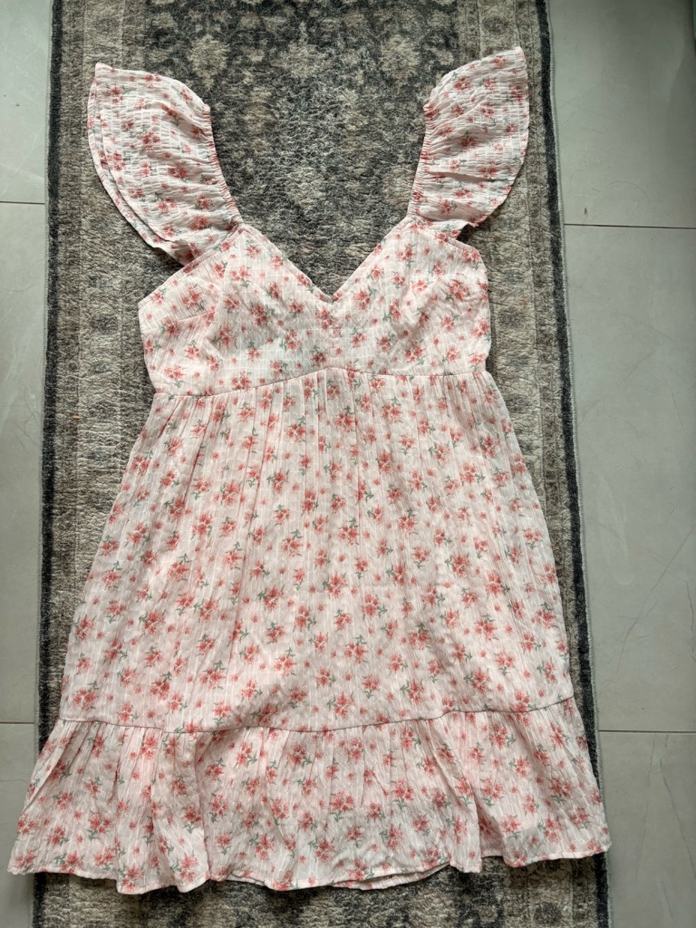 Altar'd State White Floral Mini Dress with Pink Rose Print